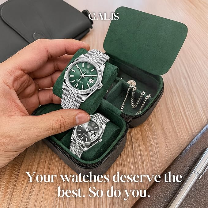 Galis Luxury Watch Case for Men High End Portable 2-Slot Watch Holder and Watch - Image 5
