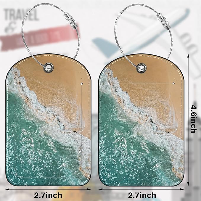 2 PCS Leather Luggage Tag for Suitcase Sea Waves and Sand Beach Scene Travel - Image 2