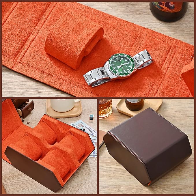 Watch Roll Travel Case for 4 Watchs Storage and Organizer, Leather Watch Box - Image 2