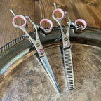 Saki Sakura Hairdressing Shears Set 5.5 Inch - Pink Hair Cutting Shears, Hair Thinning Shears, Hair Razor - Includes Leather Case