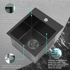 13 x 15 Inch Black Drop In Small Kitchen Sink, Single Bowl Topmount Bar Prep - Image 5