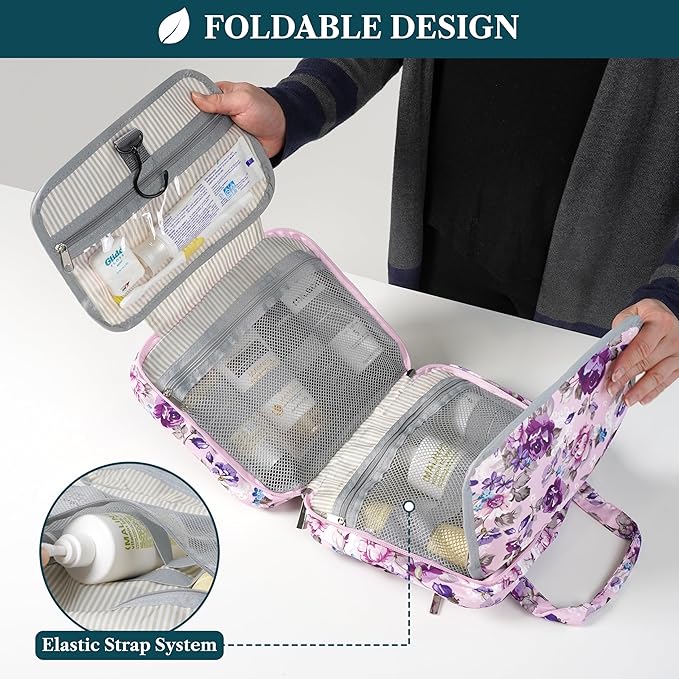 PAVILIA Hanging Toiletry Bag Travel Bag Women Men, Foldable Cosmetic Organizer - Image 4