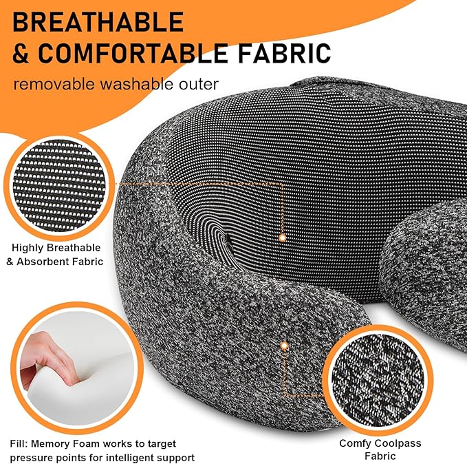 Travel Pillow - Hooded Neck Pillow Airplane Memory Foam Filling - Image 4