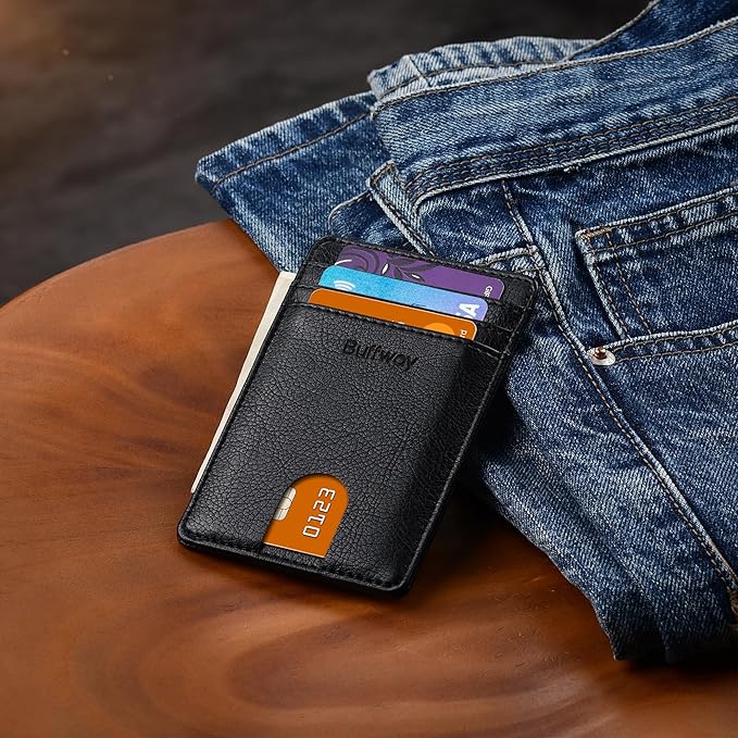Buffway Mens Slim Wallet, Minimalist Thin Front Pocket Leather Credit Card - Image 7
