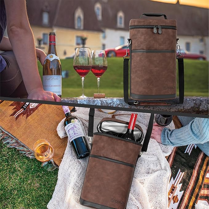 opux 2 Bottle Wine Carrier Tote, Insulated Leakproof Wine Cooler Bag, Wine - Image 7