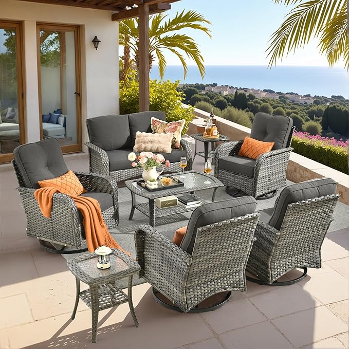 HOOOWOOO Patio Furniture Set, 8 Pieces Outdoor Conversation Set, All Weather by DesignforBetterLife