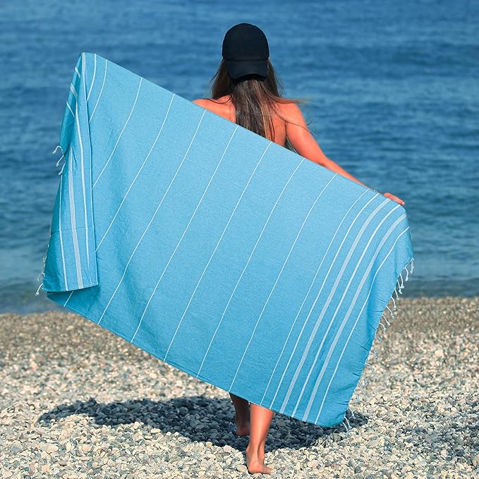 HILLFAIR Cotton Turkish Beach Towels, Quick Dry Lightweight Sand Free Peshtemal - Image 2