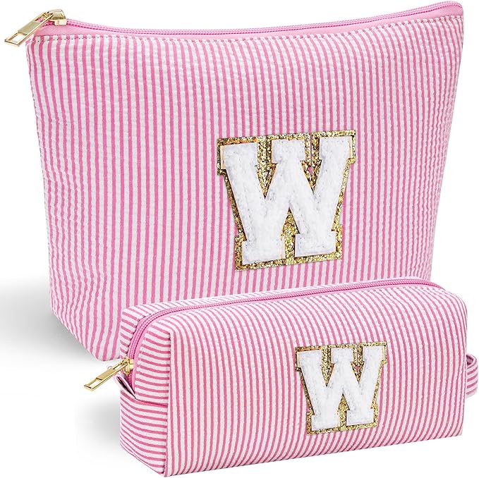 YOOLIFE Cute Pink Initial Make Up Bag Travelling, Personalized Makeup Bag by YOOLIFE