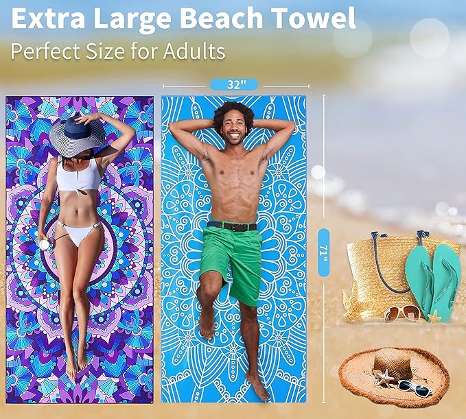 4 Pack Lightweight Thin Beach Towel Oversized 71"x32" Big Extra Large - Image 7