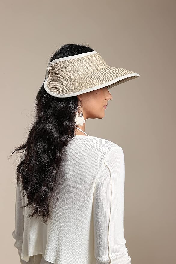 Joywant Womens Sun Visor Hats, Packable Wide Brim Ponytail Beach Hat Straw - Image 6