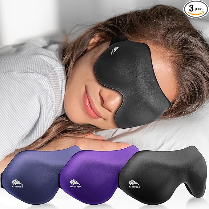 Sleep Eye Mask for Side Sleeper Men Women 3 Pack: 100% Blackout 3D Sleeping Mask by FACEMOON