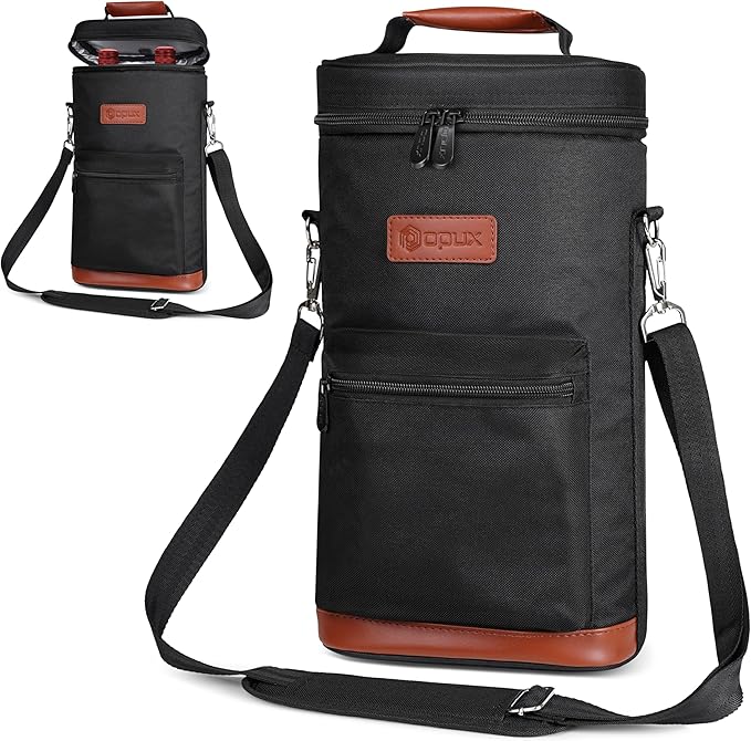 opux Wine Bag 2 Bottle Wine Tote Carrier, Insulated Wine Cooler Bag - Image 8