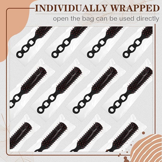 200 Pcs Hair Brushes for Homeless Individually Wrapped Detangling Brush Curly Hair Brush Vent Hairbrush Comb Pp Material Curly Wavy Hair Blow Drying Styling for Shelter Hotel Woman Man, Black
