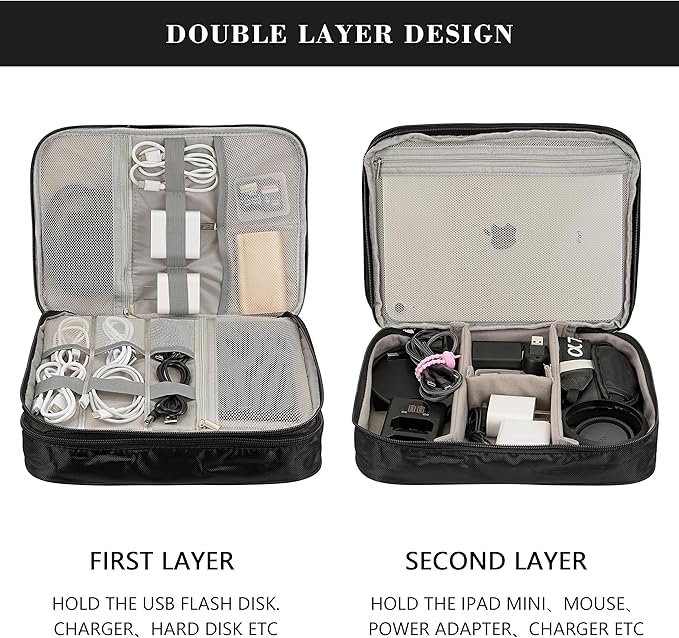 Electronics Accessories Organizer Bag, Waterproof Double LayerTravel Cable - Image 3