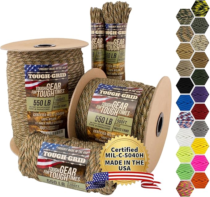 TOUGH-GRID 550 Paracord Rope Nylon Parachute Cord, Made in USA Survival Kit by TOUGH-GRID