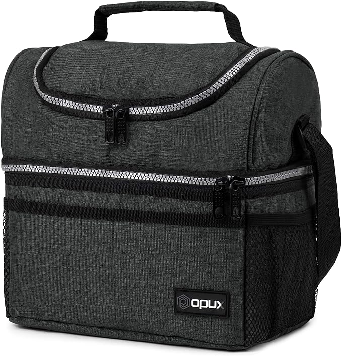 OPUX Lunch Box For Men Women, Insulated Large Double Decker Lunch Bag, Charcoal by OPUX