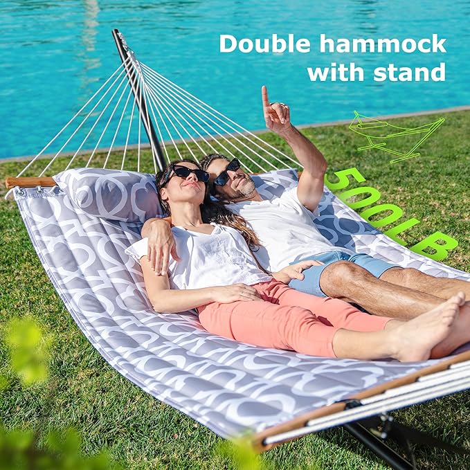 Double Hammock with Stand for Outdoor, Heavy Duty Portable Hammock with - Image 2