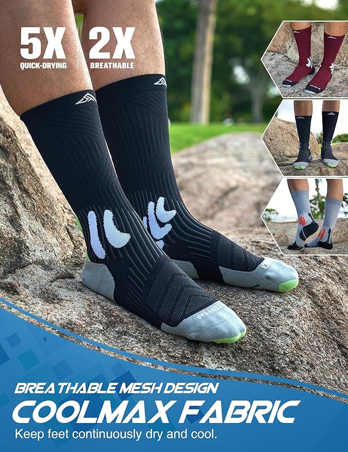 Men's Compression Running Socks: Coolmax Athletic Crew Socks Moisture Wicking - Image 2