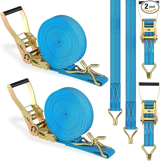 2Pack Ratchet Straps Heavy Duty, 2” 32Ft Tie Down Straps Ratchet, Tie Down by WENQUIT