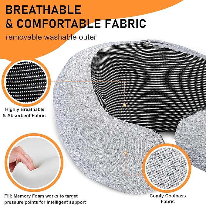 Travel Pillow - Hooded Neck Pillow Airplane Memory Foam Filling - Image 3