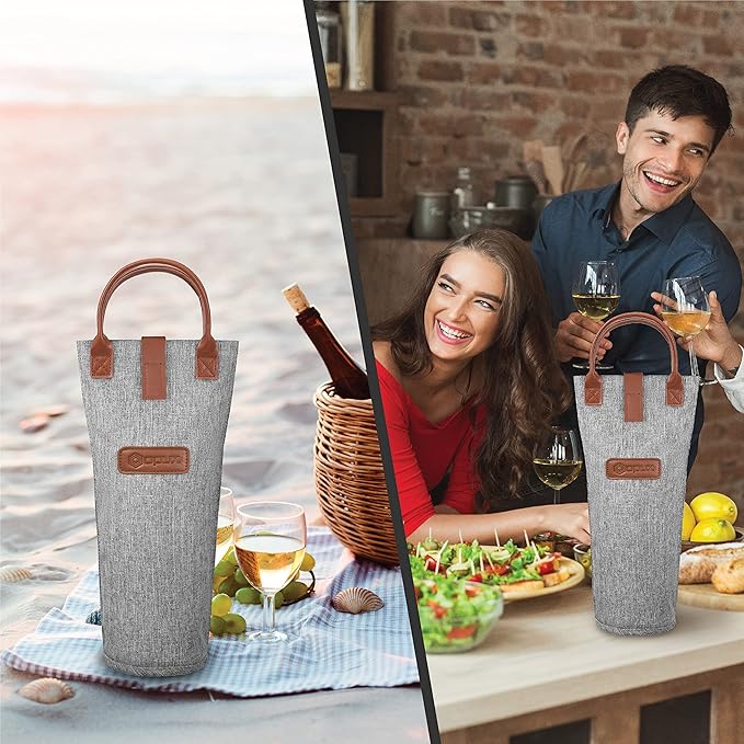 opux Wine Bag Single Bottle Carrier Tote, Insulated Travel Wine Cooler Bag - Image 7