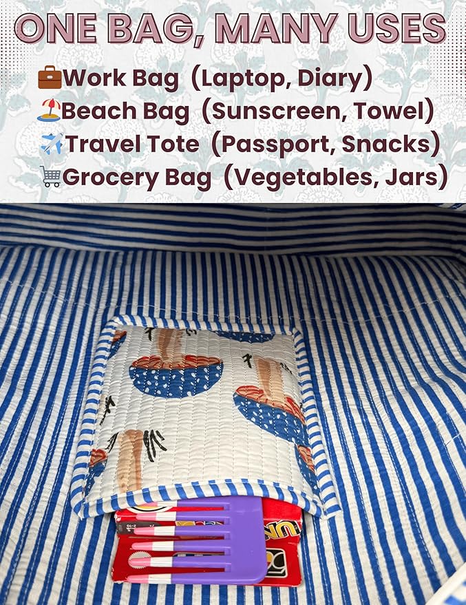 Cotton Quilted Tote Bag for Women – Large Beach & Travel Tote - Image 6