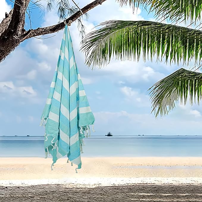 HILLFAIR Cotton Turkish Beach Towels, Quick Dry Lightweight Sand Free Peshtemal - Image 4
