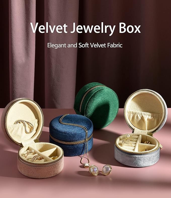 TAIMY Velvet Travel Jewelry Box, Round Small Travel Jewelry Case - Image 8