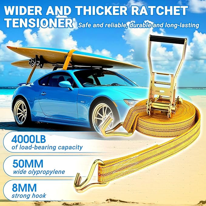 2Pack Ratchet Straps Heavy Duty, 2” 32Ft Tie Down Straps Ratchet, Tie Down - Image 5