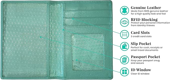Personalized Monogrammed Turquoise Leather RFID Passport Wallet - Image 2