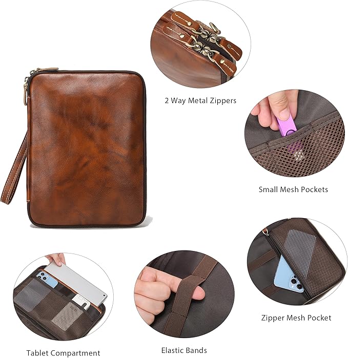 LANNSYNE Full Grain Leather Travel Cable Accessories Bag, Electronic Organizer - Image 5