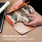 MOZSLY Watch Roll Travel Case 3 Slots Portable Watches Box Organizer Storage - Image 2