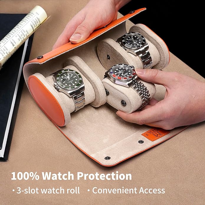 MOZSLY Watch Roll Travel Case 3 Slots Portable Watches Box Organizer Storage - Image 2