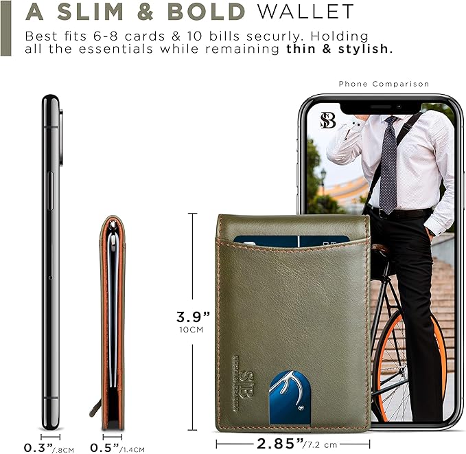 SERMAN BRANDS RFID Blocking Slim Bifold Genuine Leather Minimalist Front Pocket - Image 6