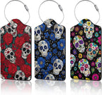 3 Pack PU Sugar Skull and Flowers Leahter Luggage Tag by Unknown