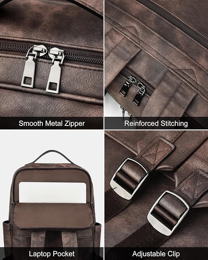 MASINTOR 15.6 inch PU Leather Laptop Backpack Purse - Image 6