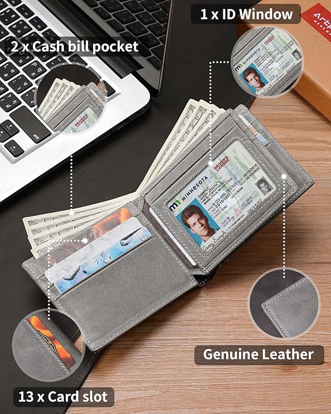 Mens Wallet Bifold Genuine Leather RFID Blocking Wallet - Image 5