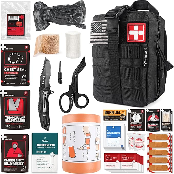 Survival First Aid Kit with Israeli Bandage, Chest Seal, Tactical Military by THRIAID