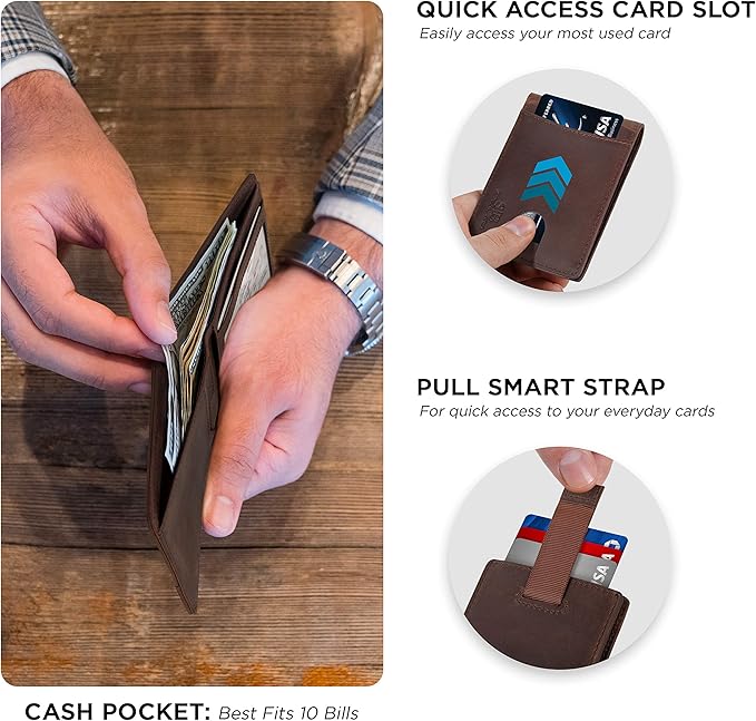 SERMAN BRANDS RFID Blocking Slim Bifold Genuine Leather Thin Minimalist Front - Image 3