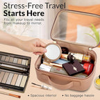 Cosmetic Bag Set - Premium Quality Travel Makeup Bag w/Clear Transparent Front, Best Gift for Travel - 3pcs Gift Set, Large & Small Makeup Bags & Portable Mirror in a Beautiful Gift Box (Nude)