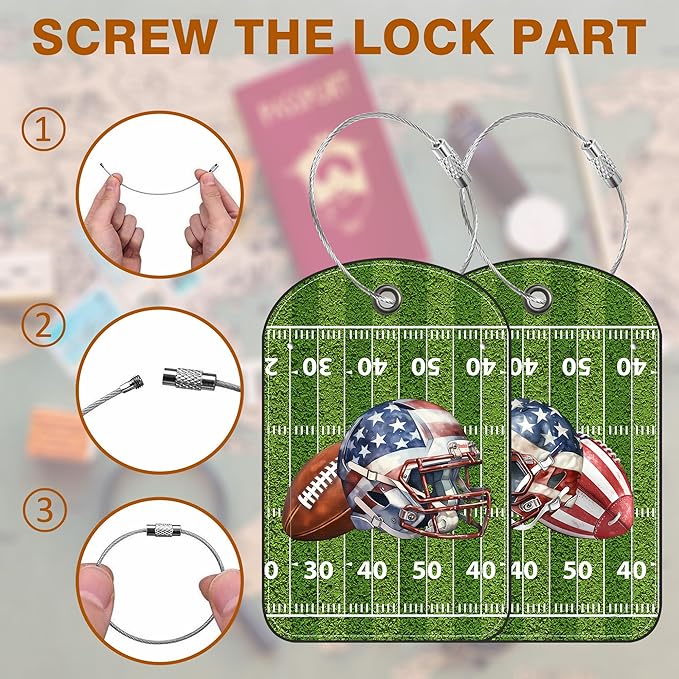 2 PCS Leather Luggage Tag for Suitcase Football and Helmet Travel Suitcase - Image 4
