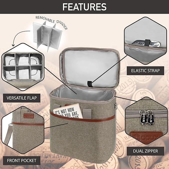 opux 6 Bottle Carrier Tote | Insulated Padded Wine Cooler Bag - Image 4