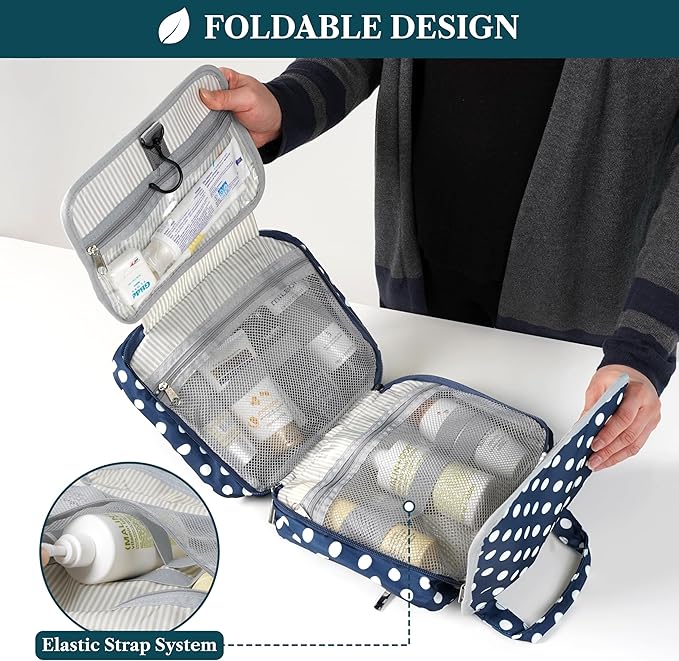 PAVILIA Hanging Toiletry Bag Travel Bag Women Men, Foldable Cosmetic Organizer - Image 4