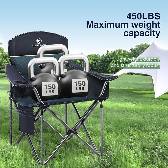 HIGH POINT SPORTS Oversized Camping Folding Chair, Heavy Duty Portable Outdoor - Image 3