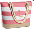 YOOLIFE Initial Canvas Waterproof Beach Tote Bag Zipper Personalized Gifts by YOOLIFE
