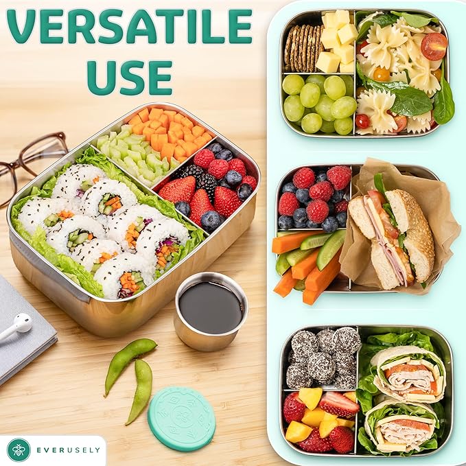 Everusely - Bento Box - Green, 60oz / 1.8 L - Stainless Steel Lunch Box - 3 - Image 5