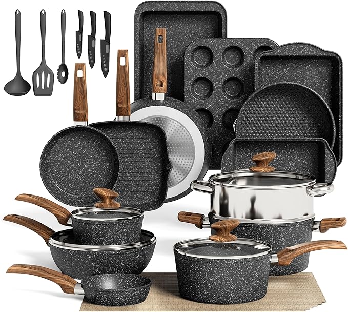 MAISON ARTS 30 Piece Pots and Pans Set Non Stick, Kitchen Cookware & Bakeware by MAISONARTS