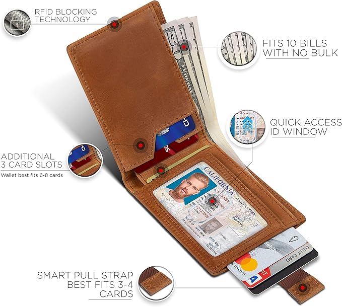 SERMAN BRANDS RFID Blocking Slim Bifold Genuine Leather Thin Minimalist Front - Image 3