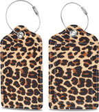 Set of 2 Luggage Tags Brown Leopard Texture Leather Suitcases Tag by MSEAANBK