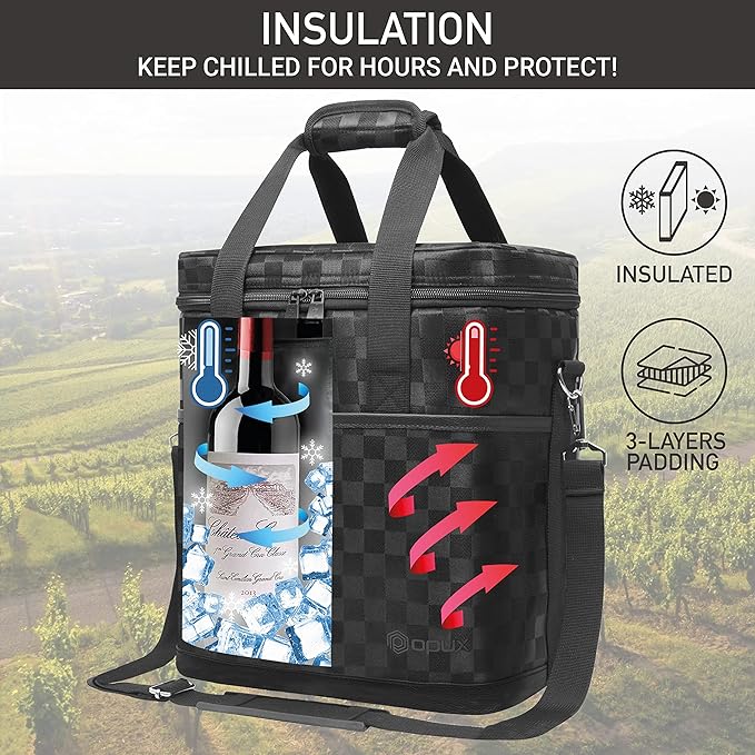 opux 6 Bottle Carrier Tote | Insulated Padded Wine Cooler Bag - Image 2
